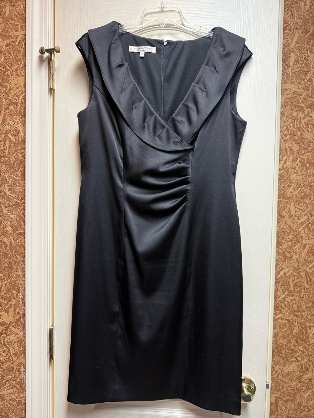 Evan Picone Black Sleeveless Satin Sheath Dress